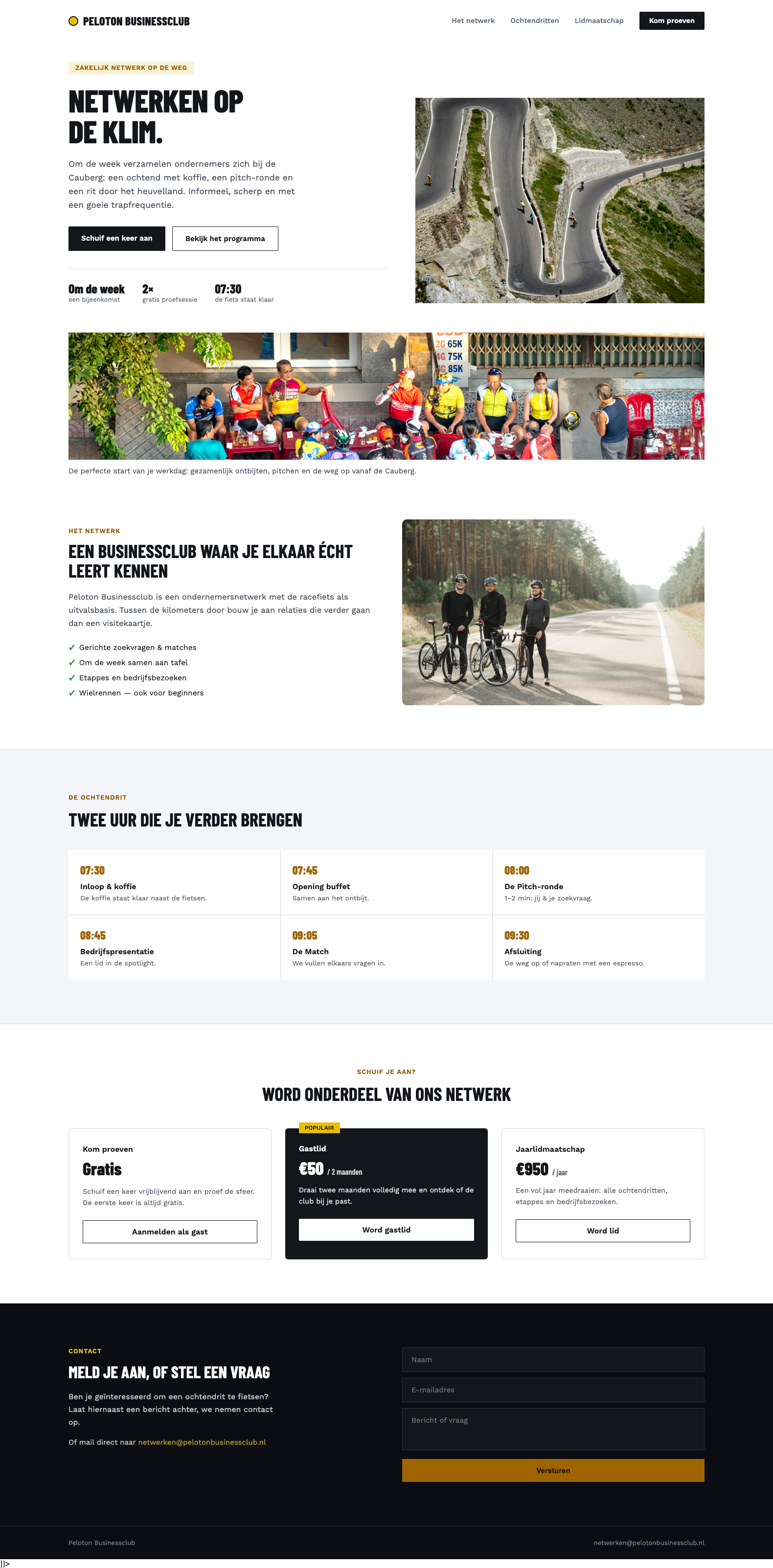 Schermafbeelding van de Peloton Businessclub-pagina, het wielren-chapter
